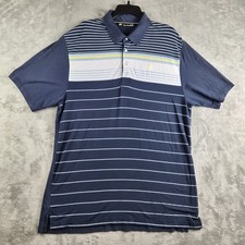 Travis Mathew Polo Shirt Mens XL Blue Striped Short Sleeve Performance Golf