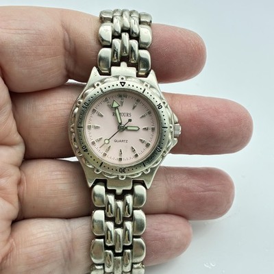 Rumours Womens Quartz Watch Silver Tone Bracelet Pink Dial 