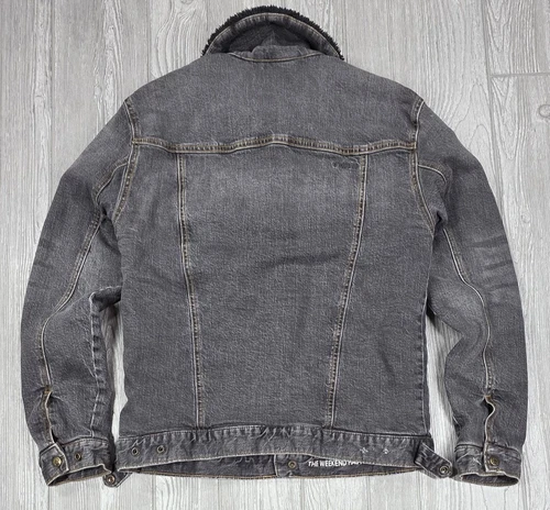 Chubbies Men's Fade Gray Denim Sherpa Black Lined Trucker Jacket Pockets Size M image 9