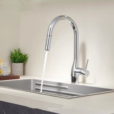 Chrome Brass Kitchen Faucet Pull Out Sprayer Single Handle One Hole Mixer Tap