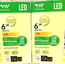 TWO 6 WATT LED BULBS EQUAL TO 40 WATT DIMMABLE ON SOME NOT ALL 120VOLT 60 HZ