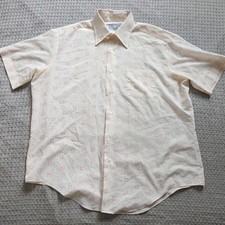 Vintage Sears Shirt Mens 17 White Geometric Dress Perma-Prest Short Sleeve 70s