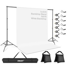 Portable Photography Backdrop Stand Kit 7 x 7 10ft Stand/6 9ft Backdrop White