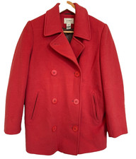 L. L. Bean Double Breasted Pea Coat Women's Petite Size 8 Salmon Wool Blend