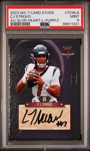 CJ Stroud /6 2023 Wild Card 7 Card Studs Silver Heart Purple Rookie Auto PSA 9