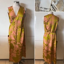 M.A.DAINTY NWOT Citrus Silk/Viscose Satin Jacquard Mosaic Wrap Dress 10AUS/6US