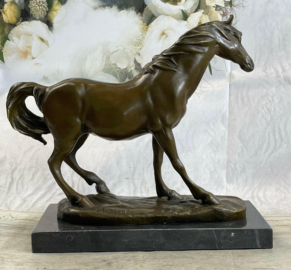 Thoroughbred Debout Cheval Basket Équestre Ferme Art Bronze Marbre