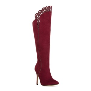 Burdeos Perforado Top Tacón de Aguja Rodilla Botas Altas , Ee. Uu. 10 | eBay