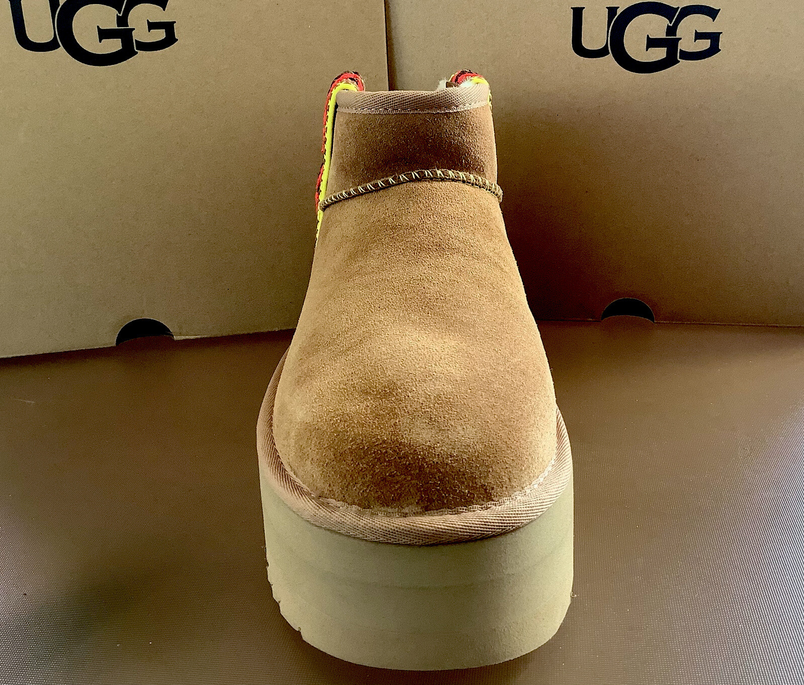 UGG CLASSIC ULTRA MINI BRAID PLATFORM CHESTNUT SUEDE WOMEN'S BOOTS SIZE 10 NIB image 4