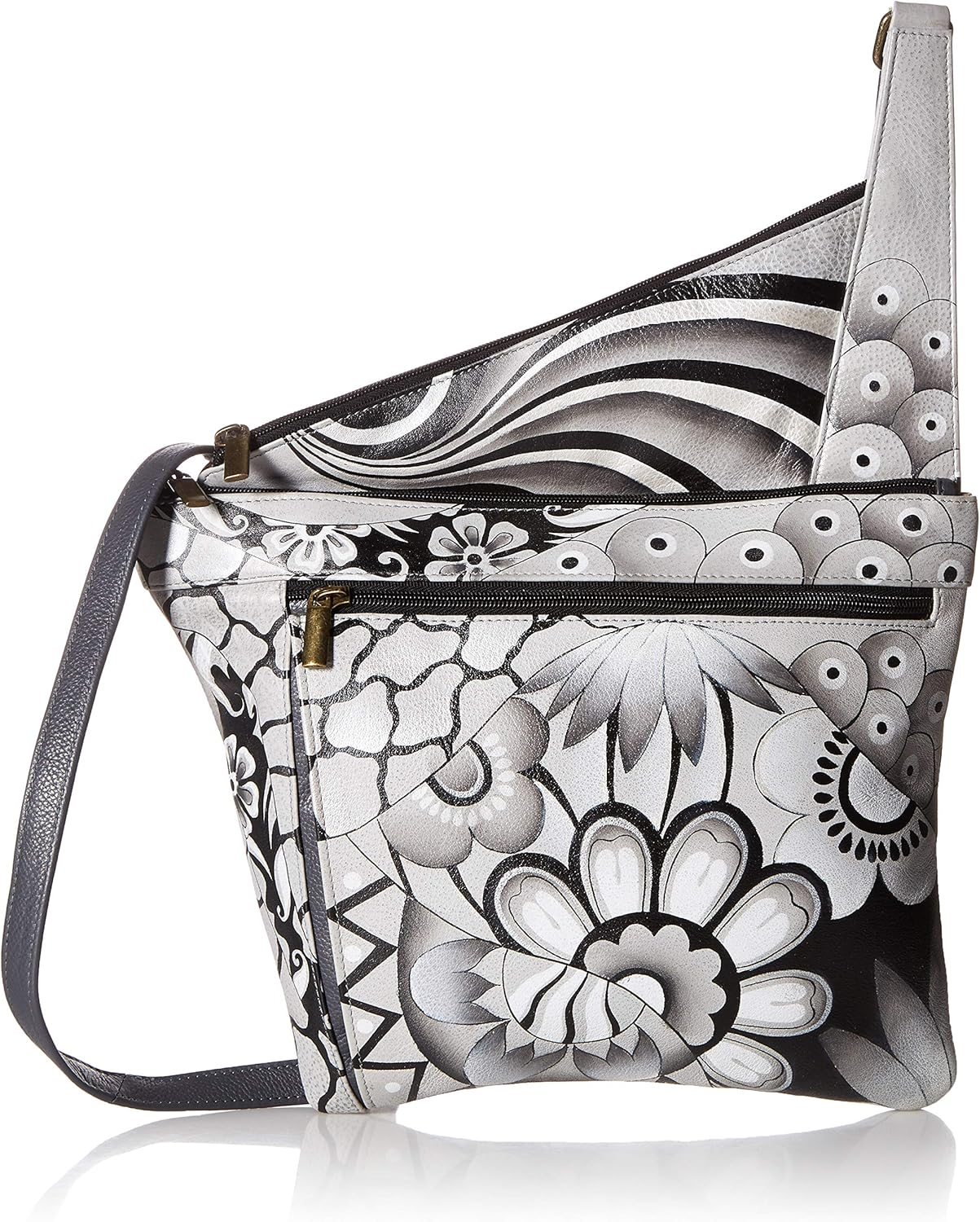 Handpainted Genuine Leather Asymmetric Crossbody Bag with Zipper