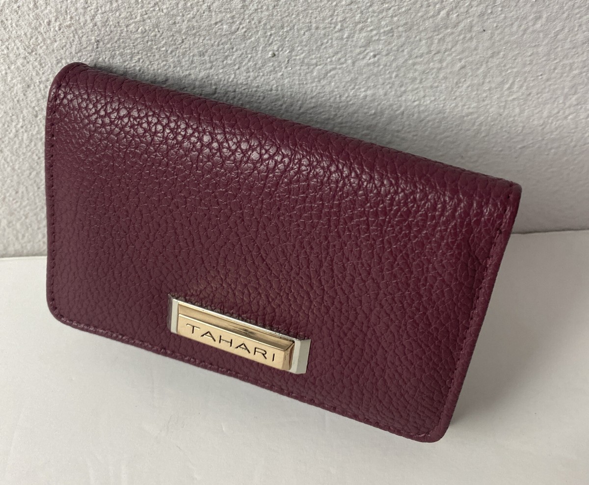 Tahari women trifold burgundy pebbled leather wallet