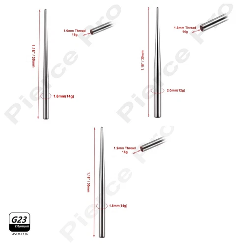 3pcs Piercing Taper Insertion Pin G23 Titanium 14g 16g 18g Internally Threaded - product listing photo