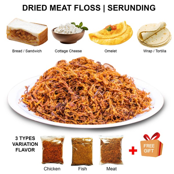 Snack de Navidad premium de 500 gramos de pescado/pollo/carne FLOSS (serunding) ENVÍO GRATUITO