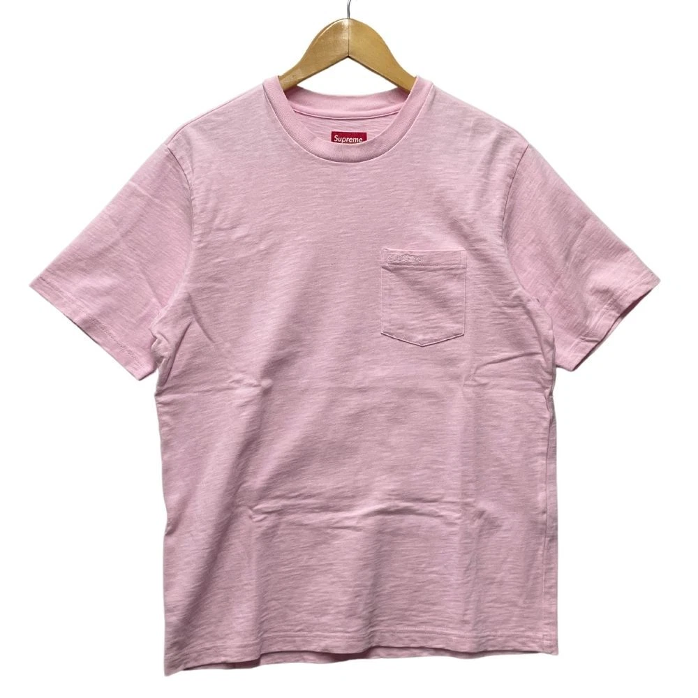 SUPREME Logo brodé poche T shirt rose S authentique / B6034