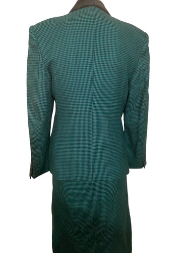 vtg Lauren Alexandra 12 skirtsuit Wool Blue Green Houndstooth Modest Hourglass - Picture 7 of 12