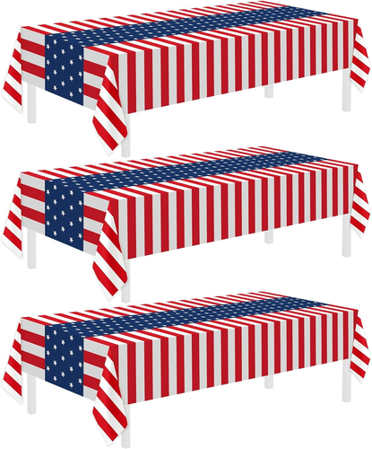 3 Pack Patriotic Tablecloth, Disposable Plastic Tablecloth 54" X 108" Patriotic