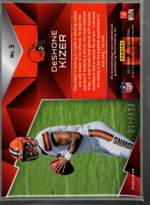 A7993- 2017 Panini Spectra Rising Rookie Materials #3 DeShone Kizer Jersey /199 - Image 2 of 2
