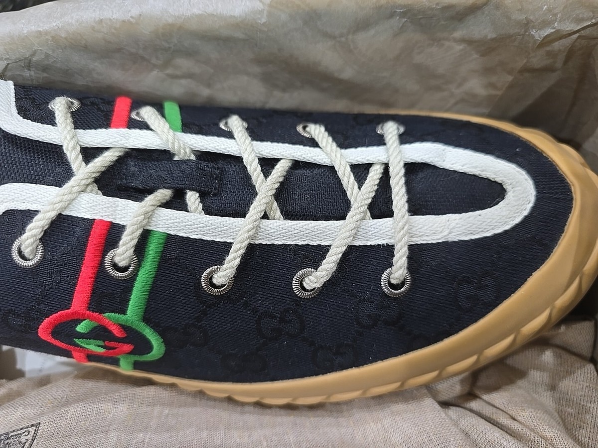 Gucci Men's Black Sneakers Interlocking Red Green GG Logo US 14.5