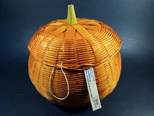 NOS Vtg 1992 Pumpkin Wicker Basket Fabri-Centers NWT