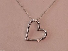 NEW Diamond Accent Tilted Heart Frame Pendant Necklace -White 10k Gold 18" Chain