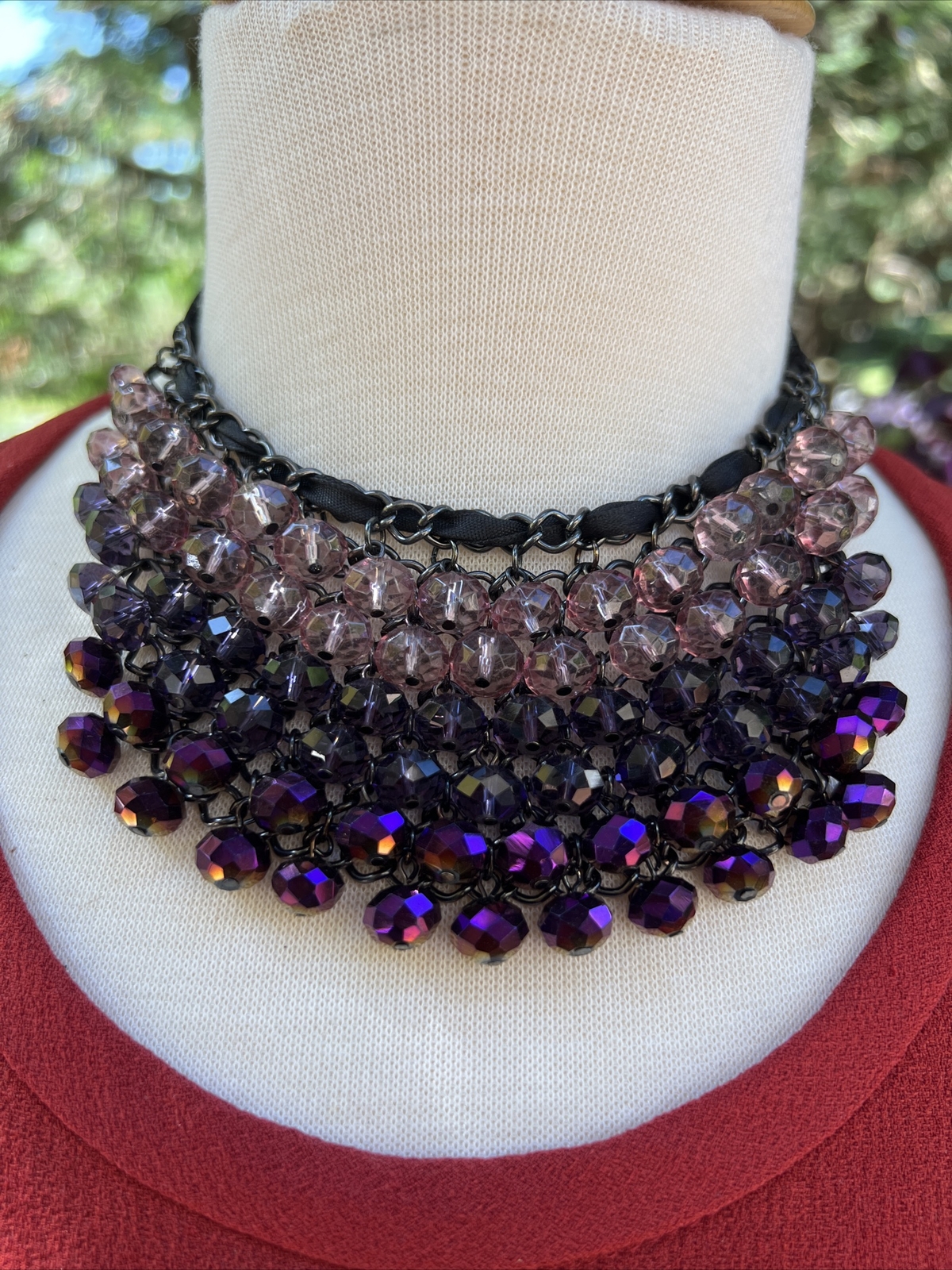 Bib Collar Adjustable Statement Necklace Faced Gl… - image 1