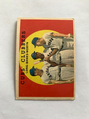 1959年 TOPPS CUBS CLUBBERS #147 PSA 7 1959 Topps #147 Cubs Clubbers / Dale Long / Ernie Banks / Walt
