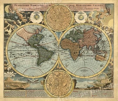1716 Historic Celestial Old World Exploration Map Poster - 24x28
