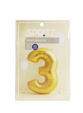 New SPRITZ Giant Gold Shiny Balloon Number 3 Birthday Party 45  Inches Tall