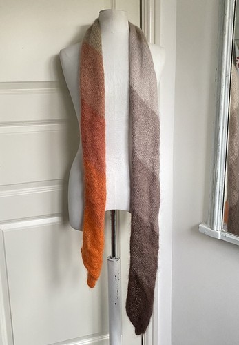 HANDKNITTED Long Scarf Rowan Kidsilk Haze Yarn Mohair Silk Artisan Orange Brown - Picture 3 of 9