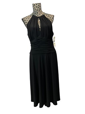 NWT Jones Wear Black Dress Halter Style With Beads Zipper Sleeveless Size 14
