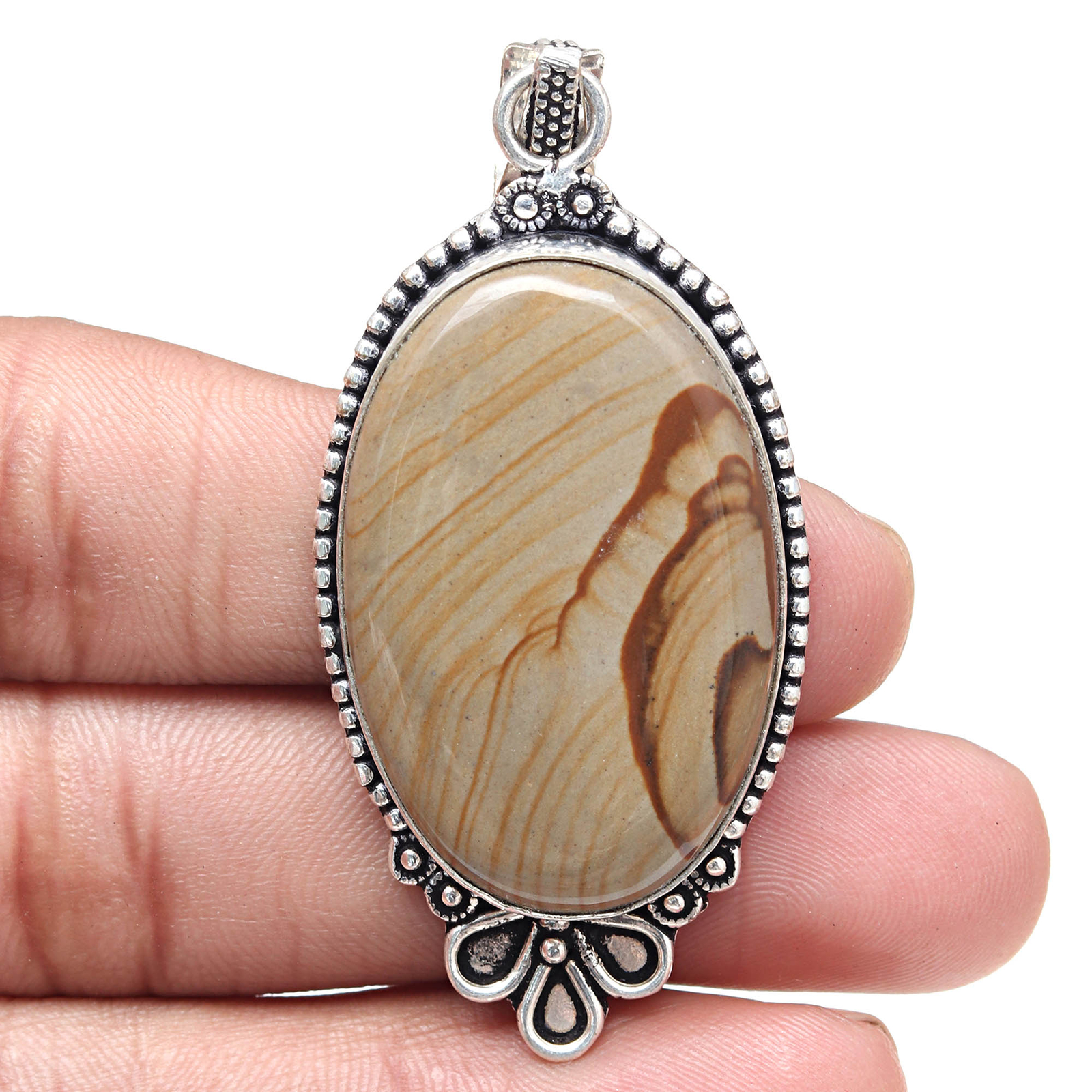 American Jasper Gemstone Pendant Silver Jewelry Valentine's Day Gift 2.5 Inch