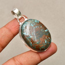Handgefertigter Chrysokolla Edelstein 925 Sterlingsilber Schmuck Anhänger 2,0...