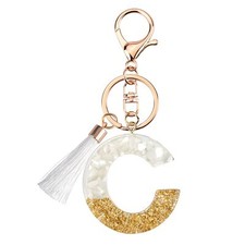 Cute Beige Key Chains for Women Girls Initial Letter Keychains with White Tas...