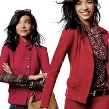 CAbi Womens Jacket 3175 Rhubarb Red Outing Button Front Ponte Blazer Size 8