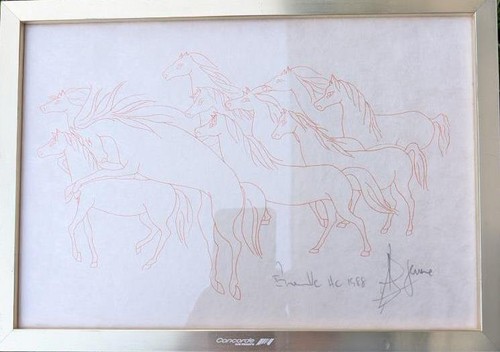 AIR FRANCE CONCORDE AIRPLANE RARE FRAMED HORSE PRINT SIGNED JEAN PHILIPPE JENERE
