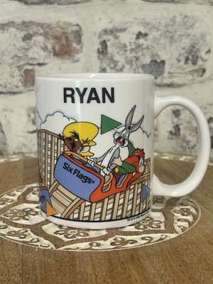 Vtg 1994 Six Flags Mug Looney Tunes Name ''RYAN'' Warner Bros Roller Coaster 10oz