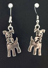 Antique Style Silver Schnauzer Dog Dangle Earrings Dog Lovers