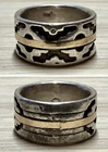Vintage Native American SJC Sterling Silver & 14K Gold Wide Band Ring, Size 5.5