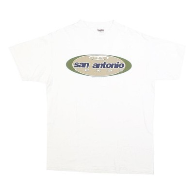 Oneita Herren Weiß & Beige San Antonio Grafik T-Shirt L Kurzarm Rundhals