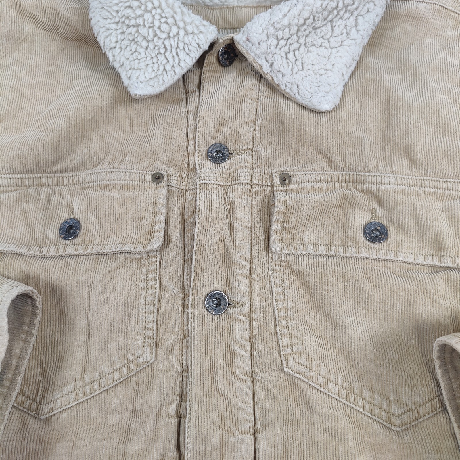 Old Navy Sherpa Lined Corduroy Jacket Men's XL Beige Cowboy Cut Vintage Workwear