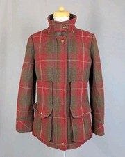 Joules Size 14 Red Green Check Field Coat Wool Blend Tweed Jacket