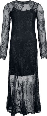 Black Premium by EMP Damen schwarzes langes Figur betontes Kleid mit Unterkleid