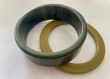 VTG Bakelite Creamed Spinach Green Marble Yellow Bangles Set of 2 Tested