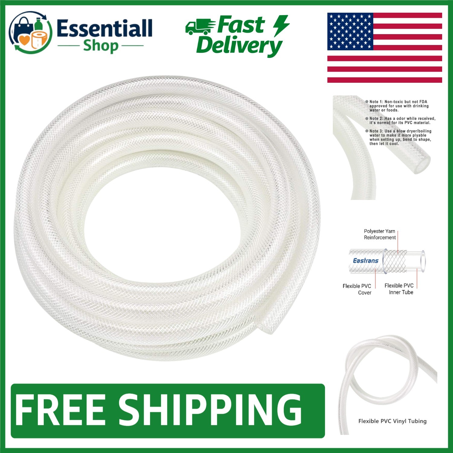 Flexible 10 Ft High Pressure Braided Clear PVC Tubing - Kink Resistant & UV Safe