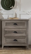 Gray Wood Farmhouse Nightstand with 3 Drawers