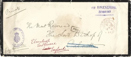 GB 1901 Secretary of State for India Signed Mourning Cover to Calcutta but Redir