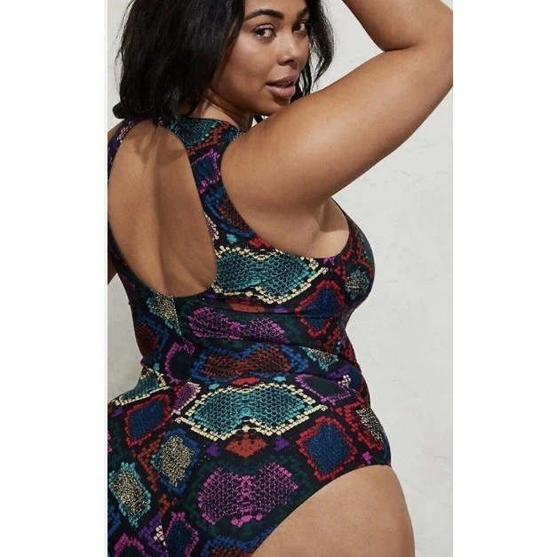 Torrid Bathing Suit Swimsuit One Piece Snake Print Black Multicolor Size 2 - Image 3 of 4