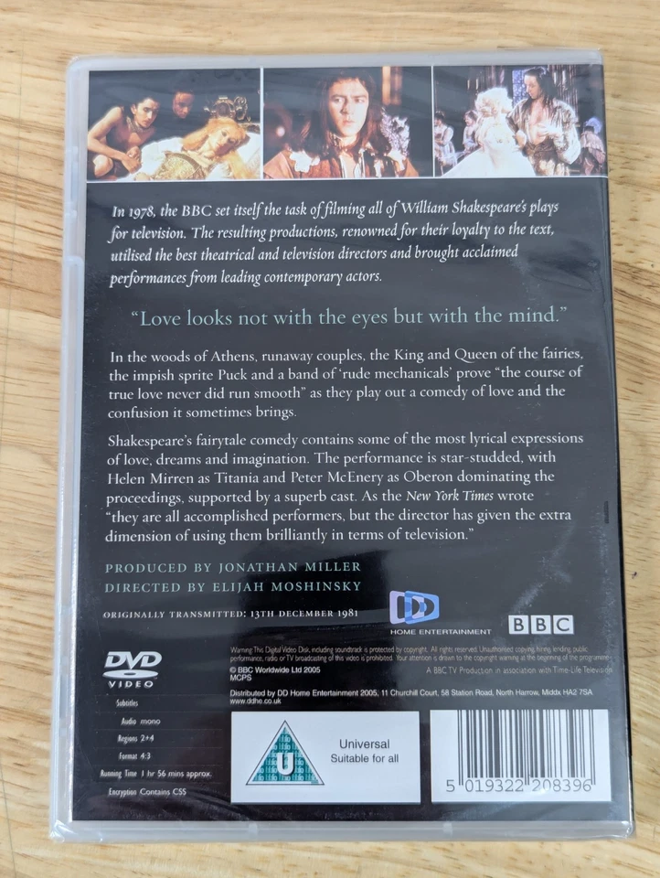 A Midsummer Night's Dream The Shakespeare Collection DVD New and Sealed - Image 2 of 4