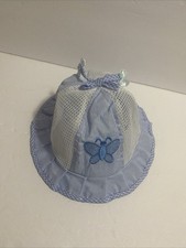 Striped Baby Bucket Hat Mesh Panels Butterfly Patch Breathable Blue White New