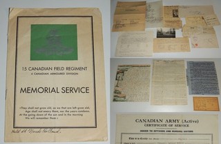 WW2 Document Grouping 15th Canadian Field Regiment Certificate of Service